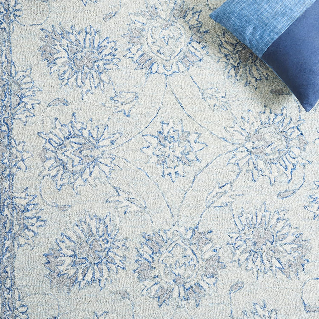 Micro-Loop Area Rug - 9' x 12', Light Blue & Ivory, Handmade Wool