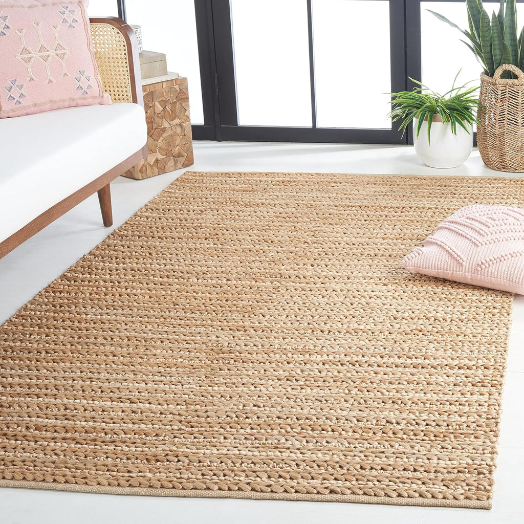 Natural Fiber Collection Area Rug - 6' Square, Natural, Handmade Braided Jute Design, Ideal for The Living Room