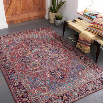 Ronneby Living Room, Bedroom Area Rug - Medallion Floral Geometric Border Diamond - Traditional Oriental Transitional