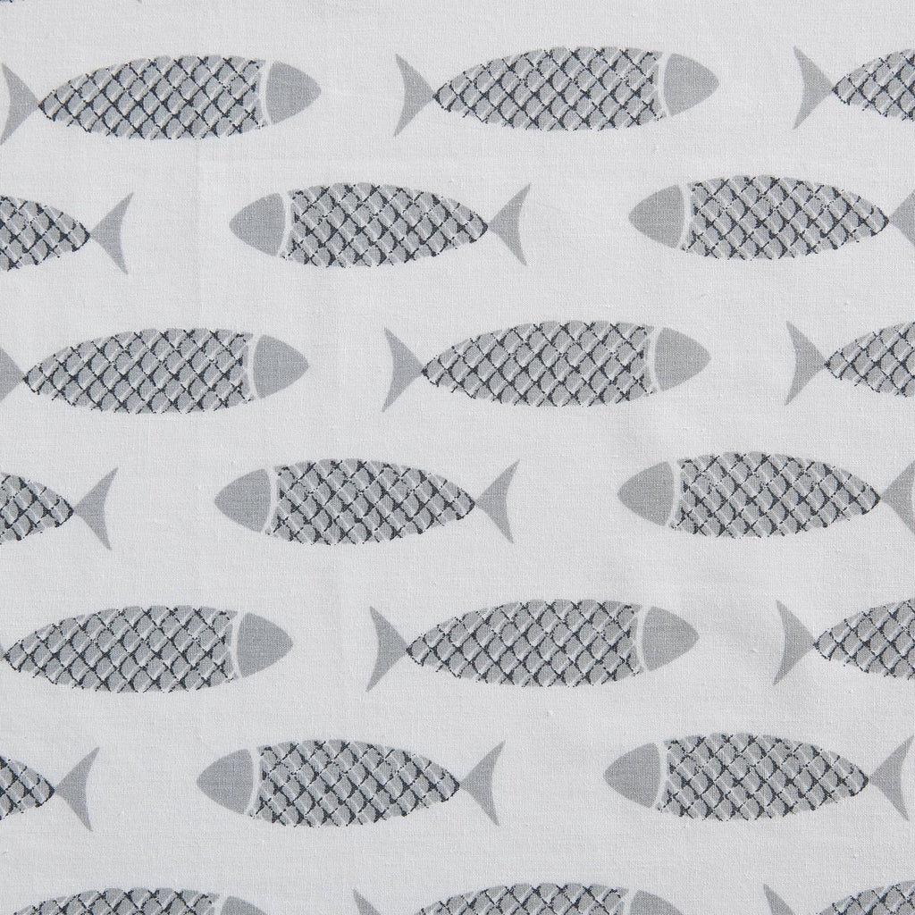 Queen Sheets, Cotton Percale Bedding Set, Crisp & Cool, Coastal Home Decor (Woodblock Fish Grey, Queen)