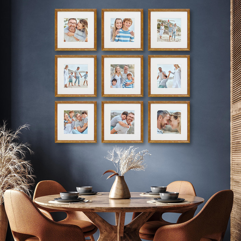 9 Piece Gallery Wall Frame Set, 12x12 Inch, Beaded Antique Bronze