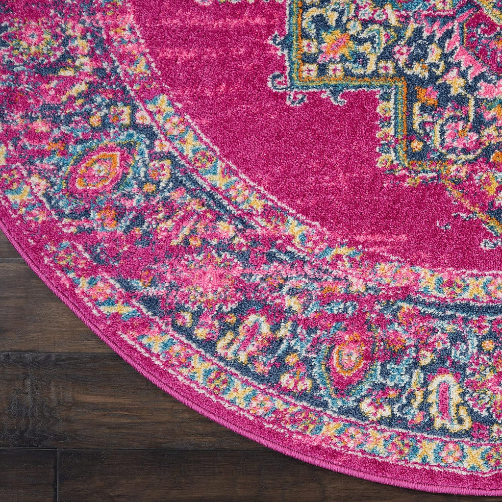 Home Passion Fuchsia 8' x Round Area Rug - Easy Clean, Non Shedding, Bed Room, Living Room, Dining R