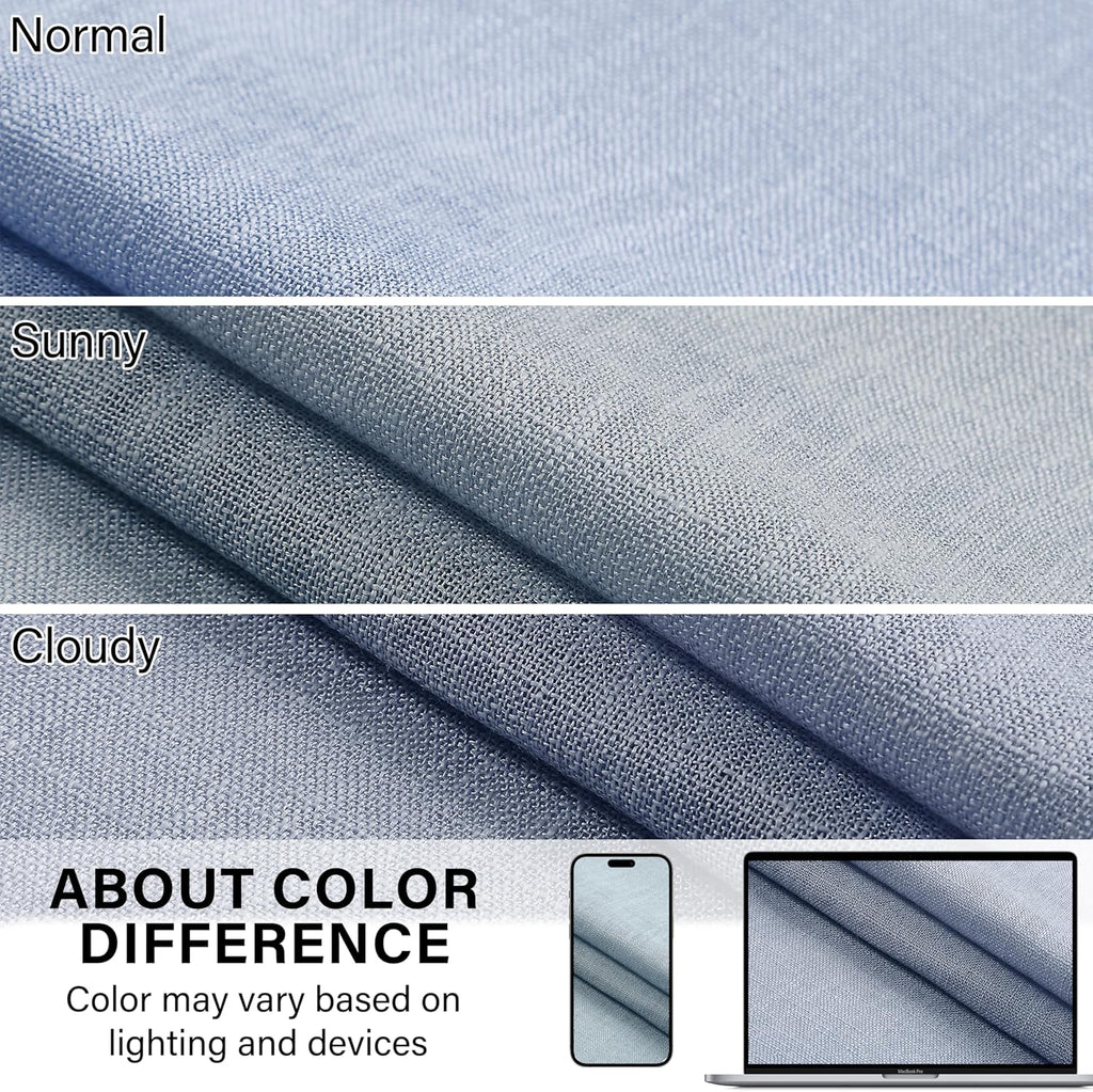 102 Inches Long Dusty Blue Bailey Pinch Pleat Full Blackout Curtains with Liners,Linen Textured Drapes for Modern