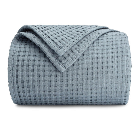 100% Cotton Waffle Weave Throw Blanket Breathable Skin-Friendly Soft Lightweight Blankets - Perfect Warm Textured