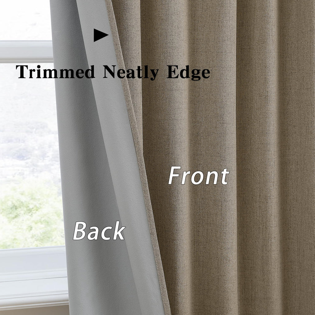 130 Inch Long Blackout Curtains 2 Panels Set, 50x130 Linen Brown