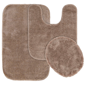 Rug Traditional 3 Piece Nylon Washable Bathroom Rug Set Taupe