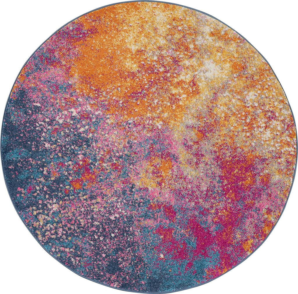 Home Passion Sunburst 8' x Round Area-Rug, Modern, Abstract, Easy-Cleaning, Non Shedding, Bed Room, 