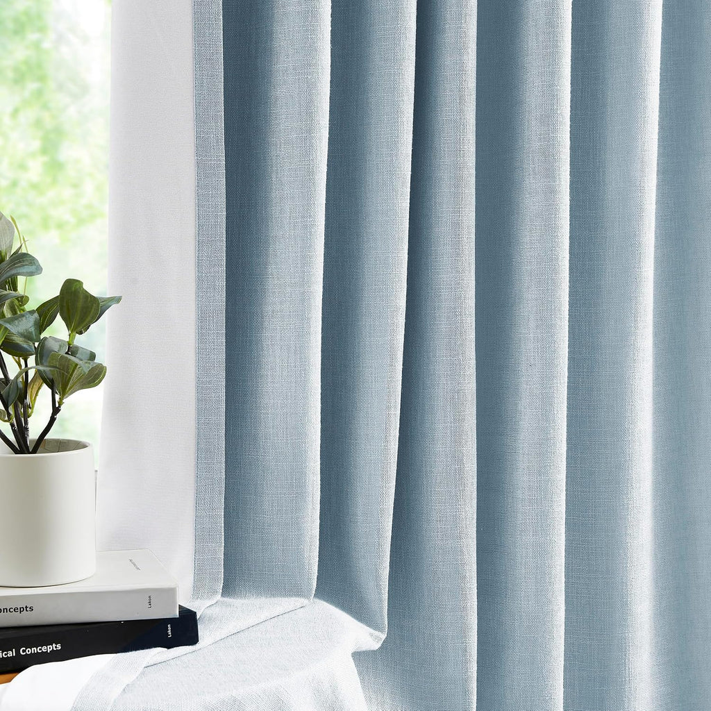 Dusty Blue Pinch Pleated Full Blackout Curtains Linen Texture Thermal Insulated Window Treatment Panel 84 Inch for Living Room Bedroom Noise Reducing Back Tab Drapes with Hooks, 2 Panel, 40"Wx84"L