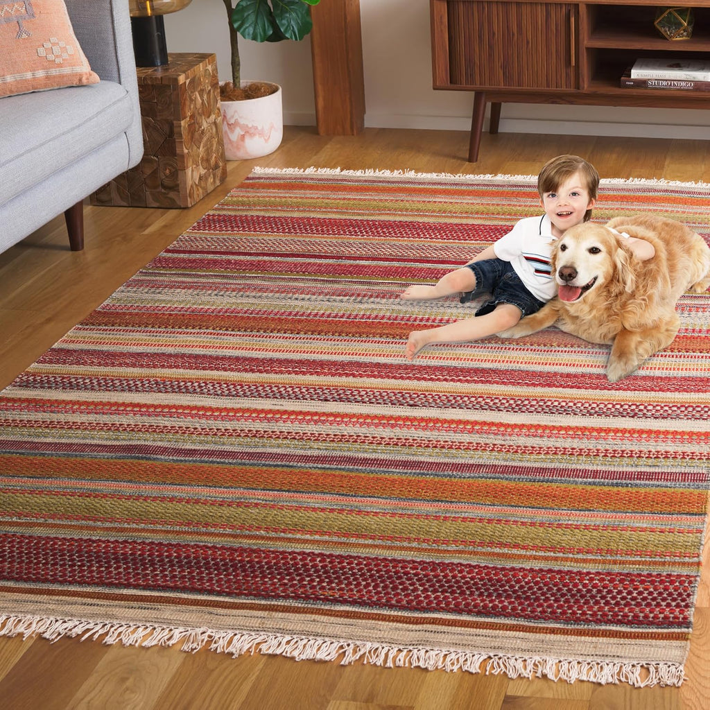 Striped Kilim Collection Beige STK311A Handmade Flatweave Wool Area Rug