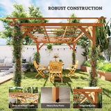 10' x 13' Outdoor Pergola, Wood Gazebo Grape Trellis with Stable Structure and Concrete Anchors for Climbing Plant
