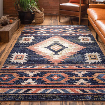 Tulsa Lea Blue Traditional Southwestern Tribal Area Rug