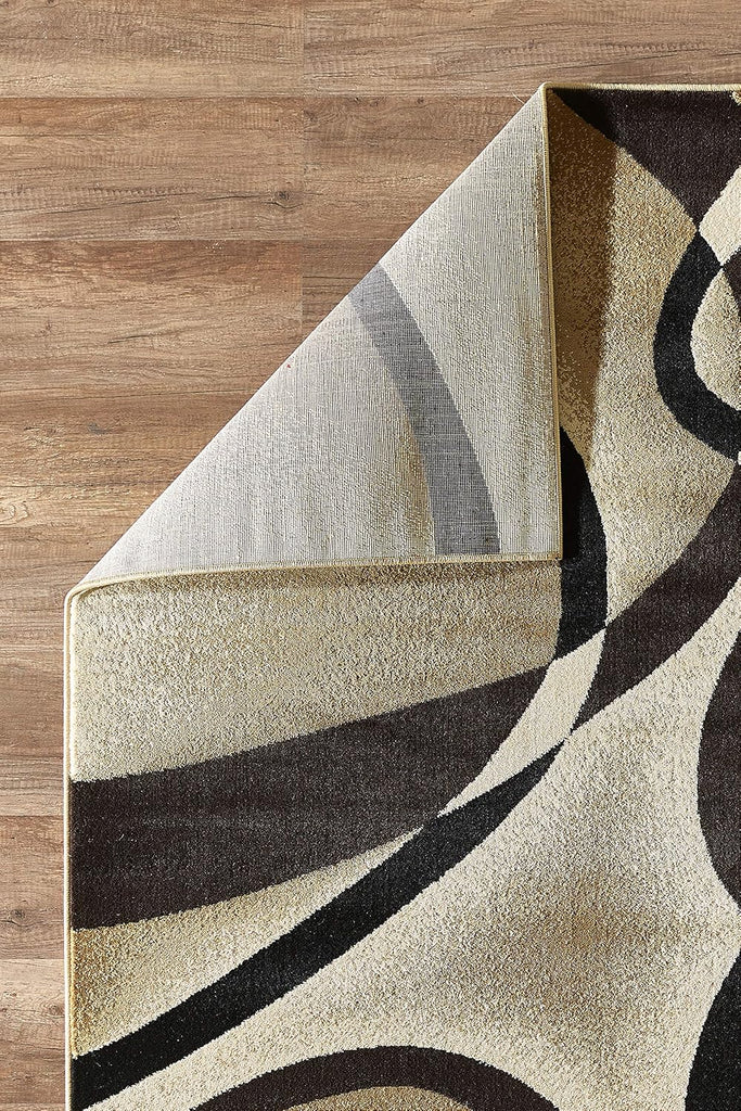 Modern Area Rug 5x7 Beige Swirls Carpet Bedroom Living Room Contemporary Dining Accent Sevilla Collection 4816A (Brown)