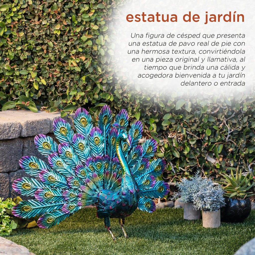 23" Tall Outdoor Metal Peacock Statue, Multicolor