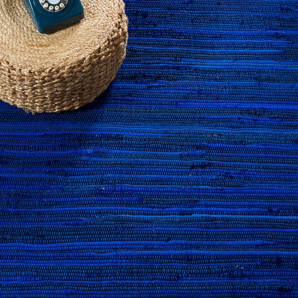 Rag Rug Collection Runner Rug - 2'3" x 11', Blue & Multi, Handmade Cotton, Boho Stripe Pattern, Ideal, Foyer