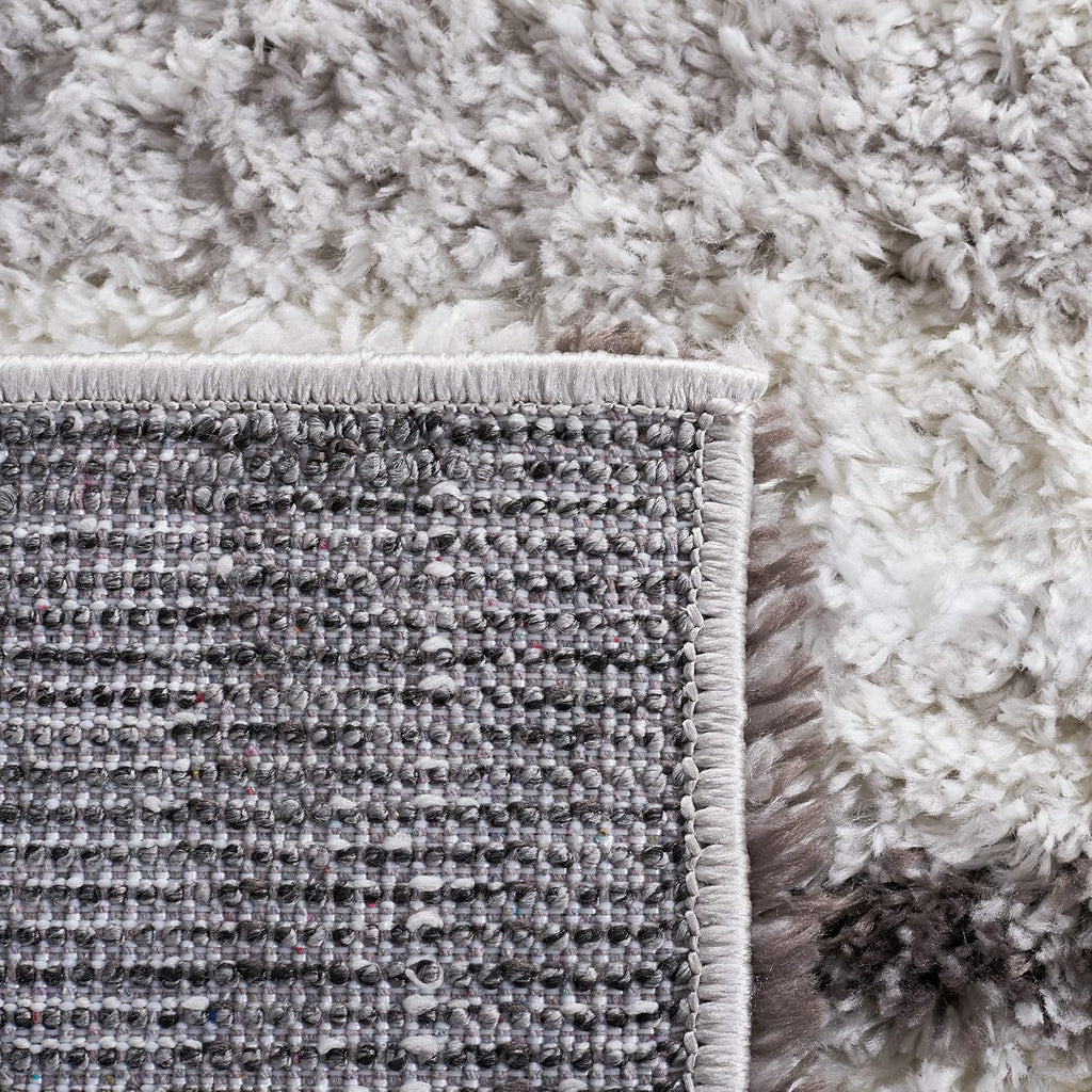 Berber Shag Collection Area Rug - 7' Square, Light Grey & Dark Grey, Stripe Design, Non-Shedding & Easy Care