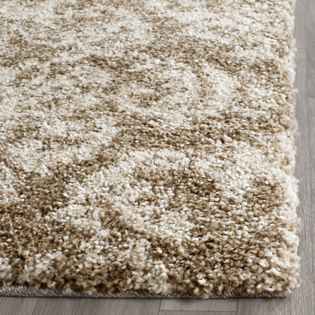 Florida Shag Collection Area Rug - 6'7" Square, Beige & Cream, Damask Design, Non-Shedding & Easy Care, 1.2-inch