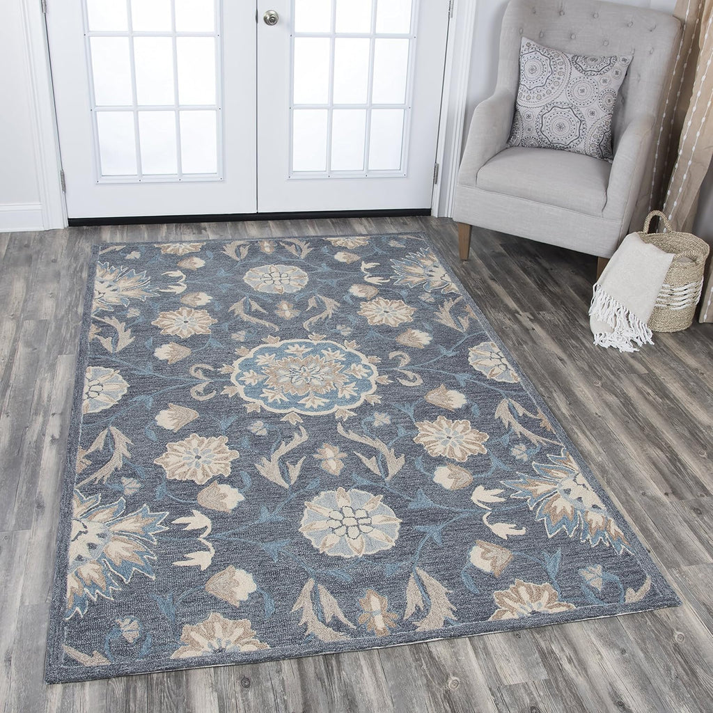 Resonant Wool Area Rug 10' x 13' Dark Gray/Blue Gray/Tan/Coco/Gray Floral