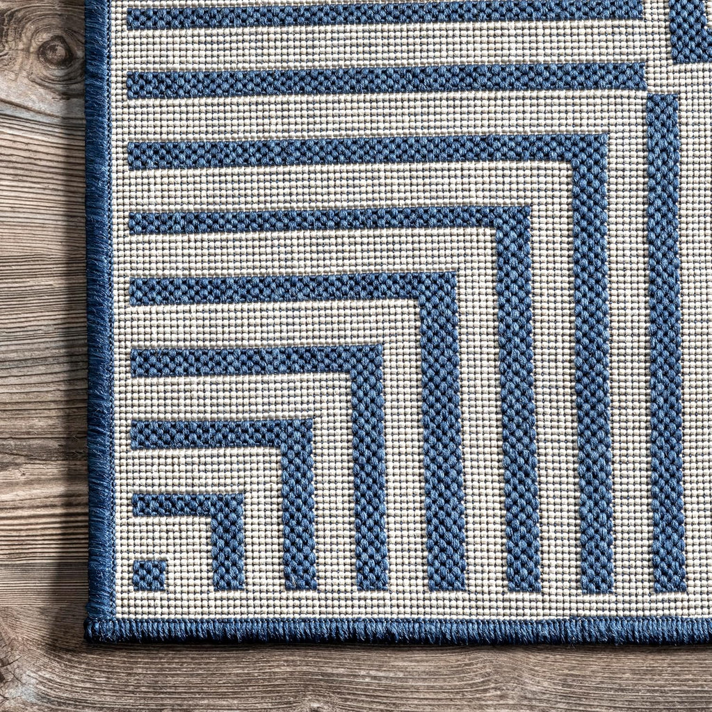 Asha Navy Bordered Power Loomed Indoor/Outdoor Area Rug