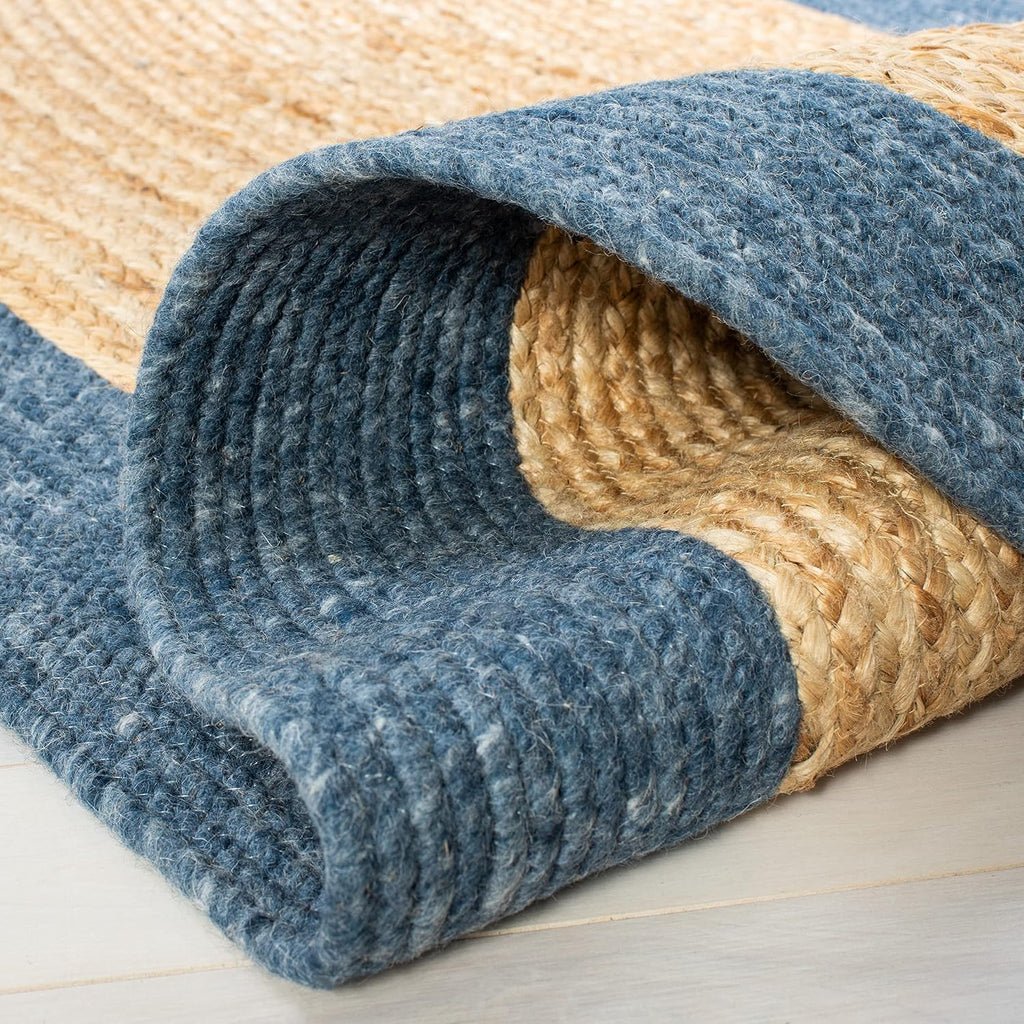 Braided Oval Rug, Wool Navy & Brown BRD910N