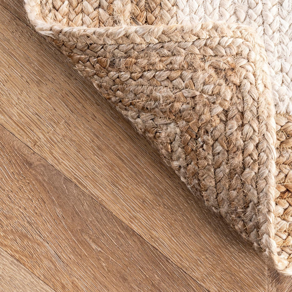 Eleonora White/Natural, 4' x 6' Oval, Bordered, Jute, Soft and Textured, High Traffic, Stain Resistant, Easy Clean