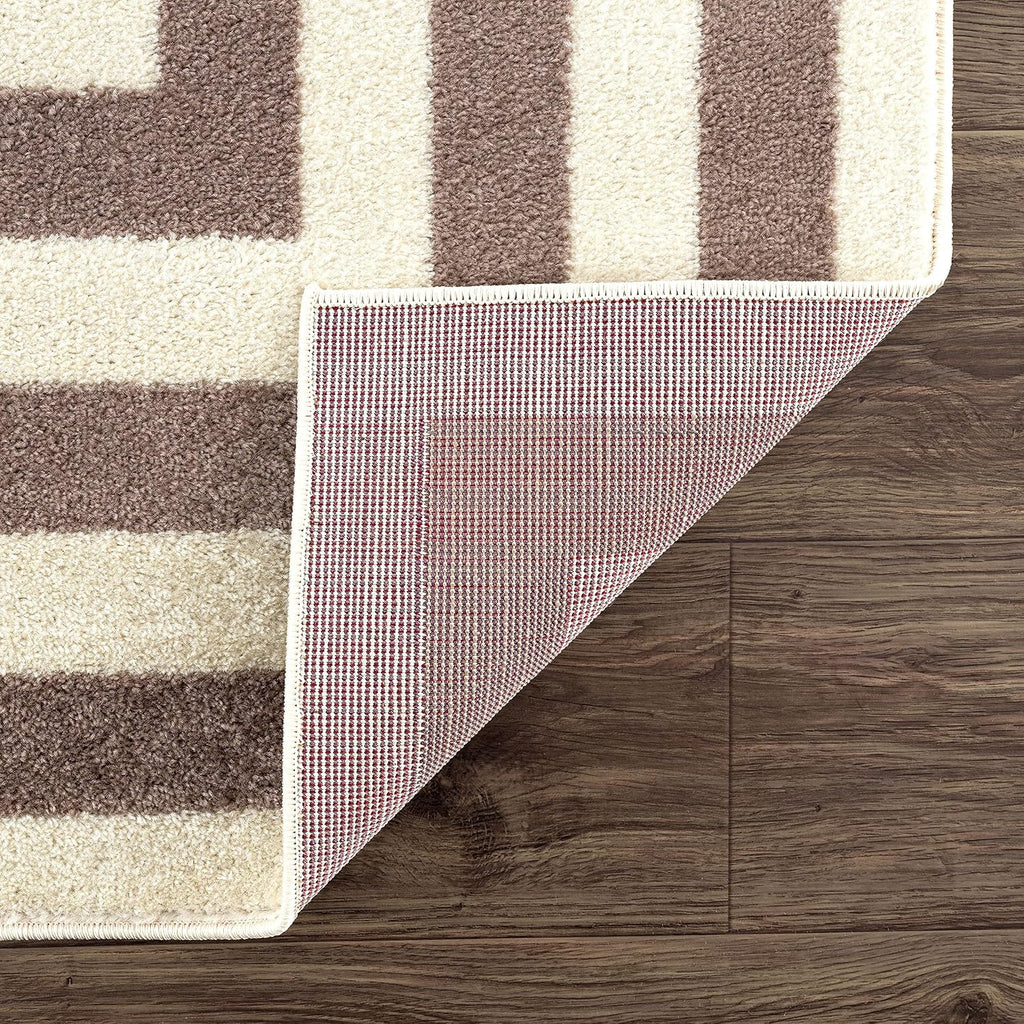 Contemporary Beige & Ivory Area Rug, Contrasting Geometric Modern Stripe Symmetrical Living Room