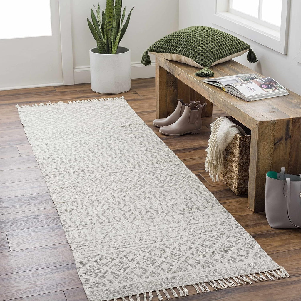 Valyermo Hallway, Kitchen Runner Rug - Geometric Diamond Striped Chevron Trellis - Bohemian Transitional Boho