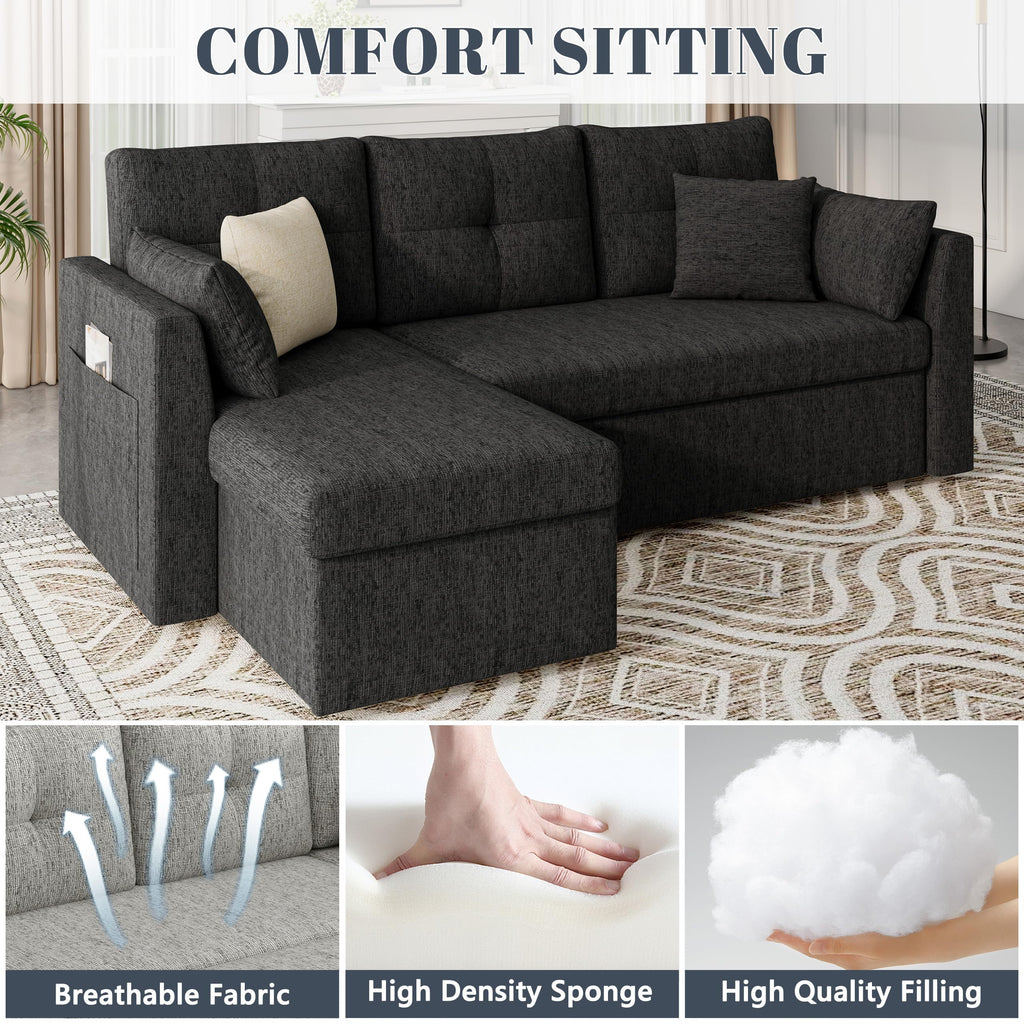 Sleeper Sofa Couch, Sectional Sofa Bed, Black