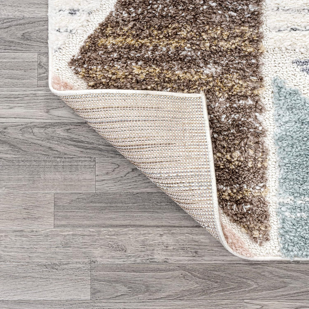 Colorblock Carved High-Low Multi Runner Rug 2X8 ft, Aileen Geometric Scandi, Easy-Cleaning, High Traffic