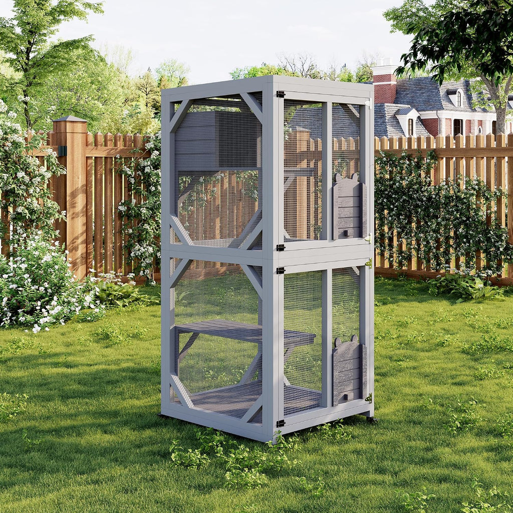 68" Outdoor Wooden Catio for Cats - Grey (172.7 * 82 * 79cm)