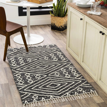Sumac Living Room, Bedroom Area Rug - Geometric Diamond Tribal Trellis Border - Bohemian Transitional Tribal Boho