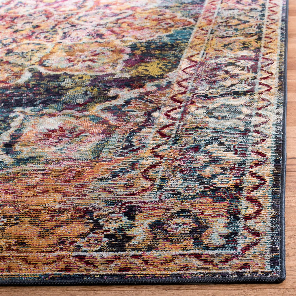 Crystal Collection Accent Rug, Navy & Light Blue, Medallion Distressed Design, Non-Shedding & Easy Care