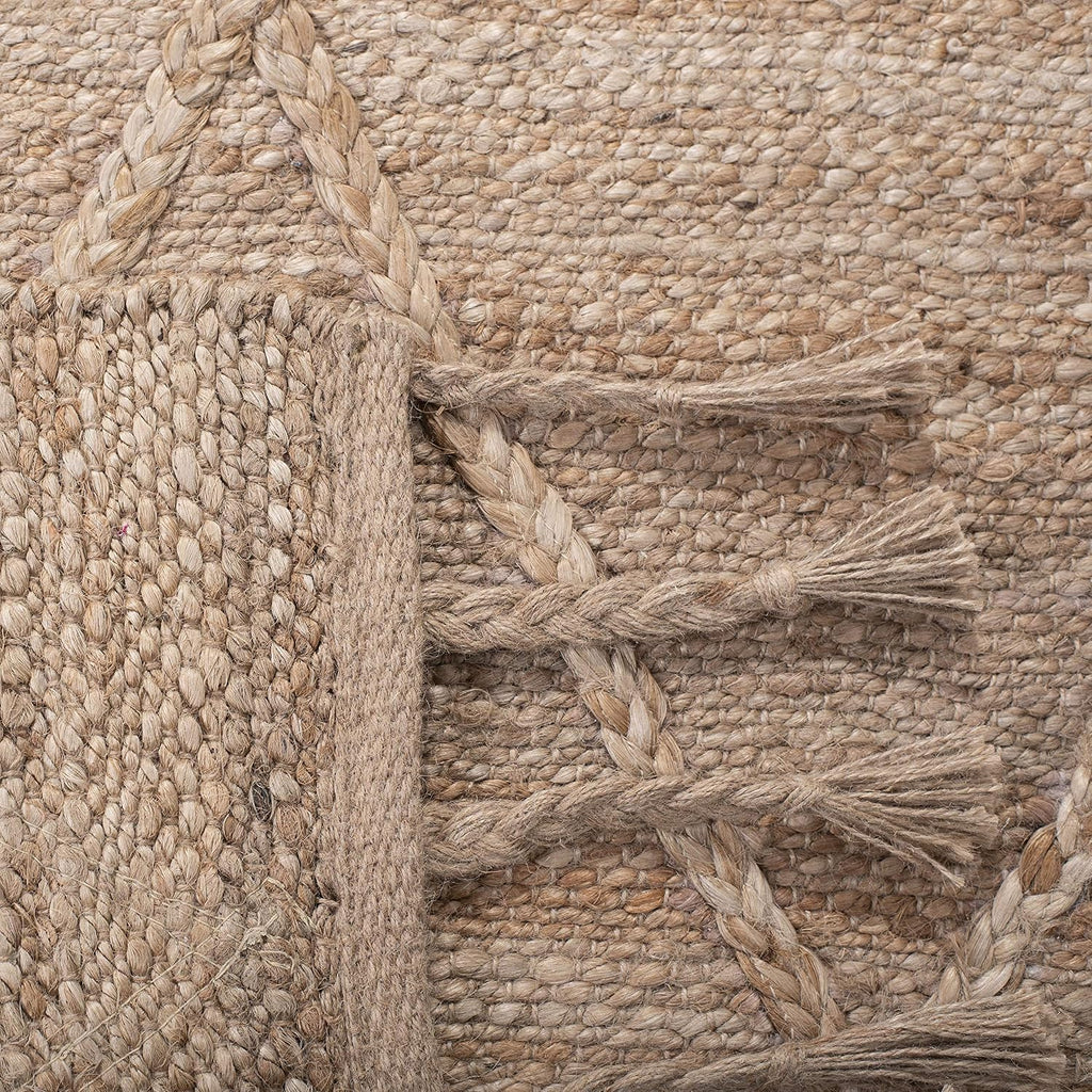 Natural Fiber Collection Accent Rug, Natural, Farmhouse Rustic Moroccan Trellis Braided Tassel Jute Design