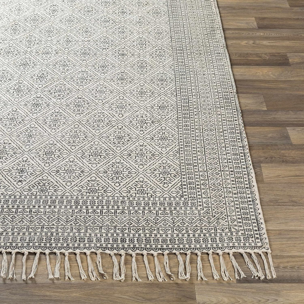 Geneva Living Room, Bedroom Area Rug - Geometric Diamond Border Lattice - Traditional Farmhouse Transitional Boho