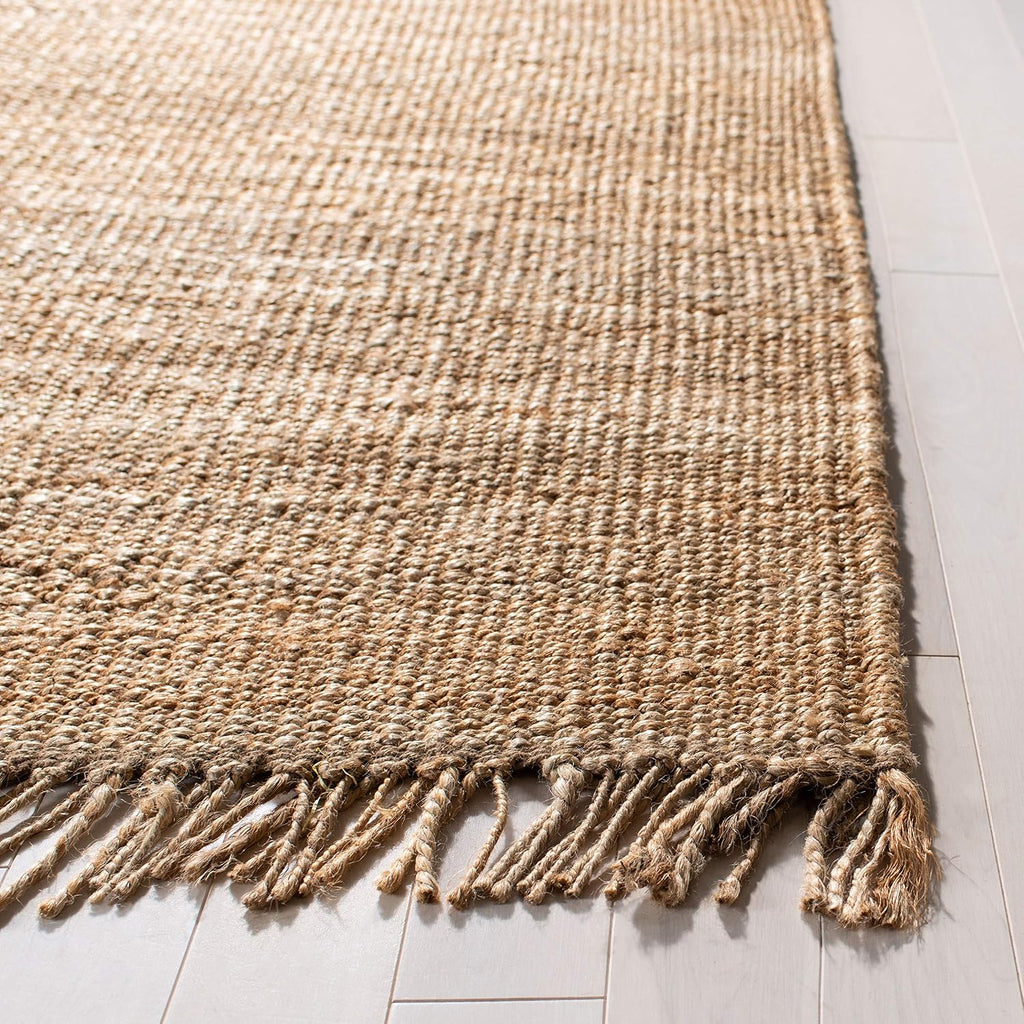Natural Fiber Collection Area Rug - 4' Square, Natural, Handmade Boho Fringe Woven Jute, Ideal for High Traffic Areas