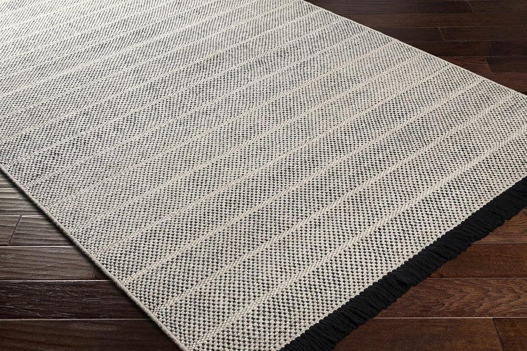 Thorold Wool Living Room, Bedroom Area Rug - Striped Woven Textured - Traditional Transitional Farmhouse Boho Modern
