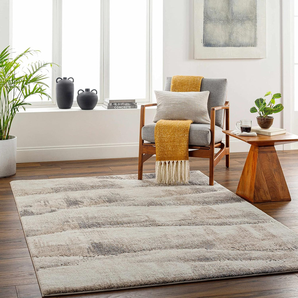 Banji Area Rug - Abstract Distressed Ombre Striped Faded - Contemporary Modern Transitional Minimalist - High Pile