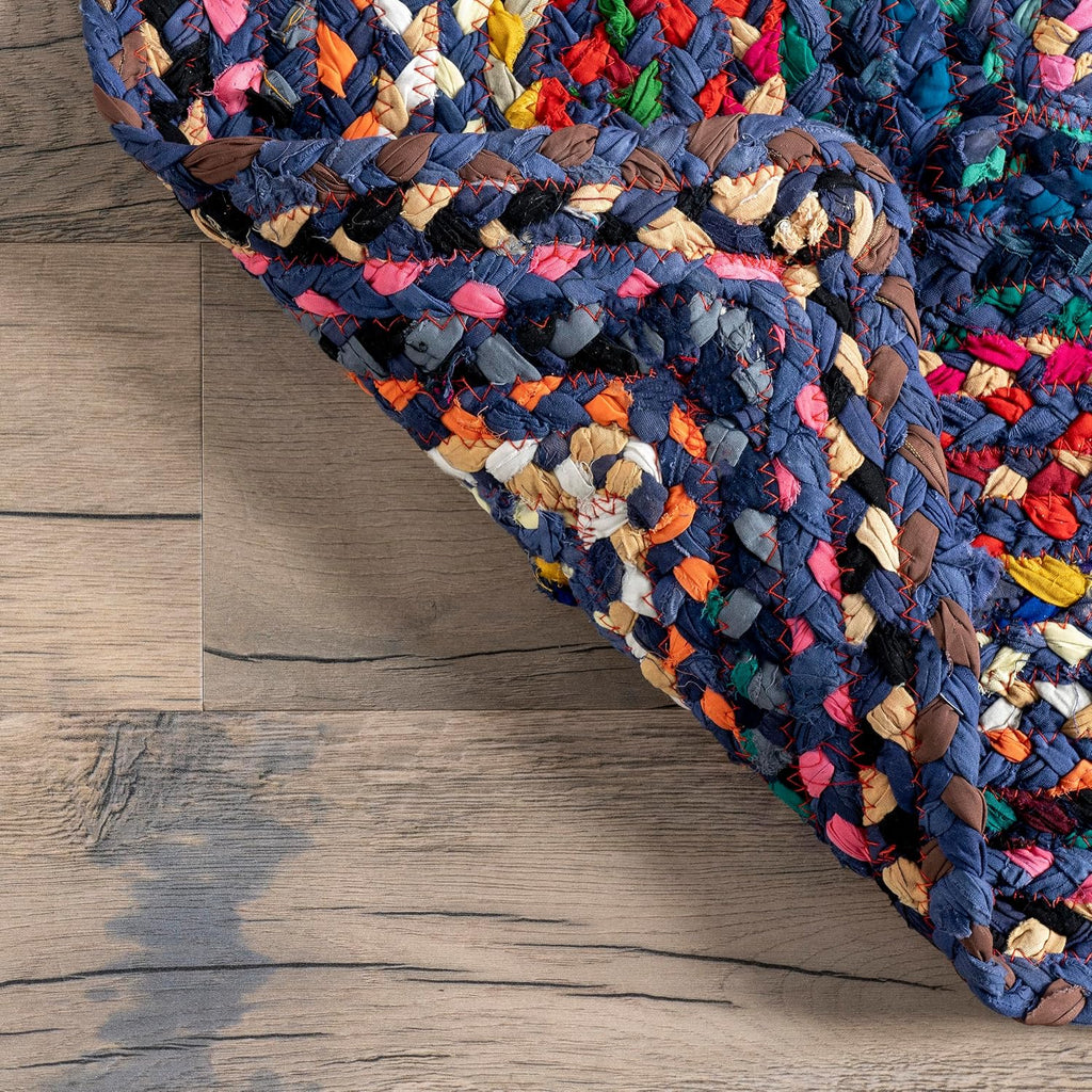 Tammara Blue Multicolor Ombre Braided Area Rug, Oval 4' x 6' | Tammara Ombre Oval 4' x 6' Area Rug Bedroom Dining
