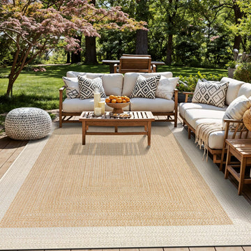 Indoor/Outdoor Geometric Weather Resistant Area Rug Natural
