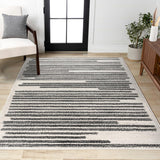 Y Khalil Modern Berber Stripe Cream/Black Indoor Area Rug, 8x10, Contemporary, Bohemian