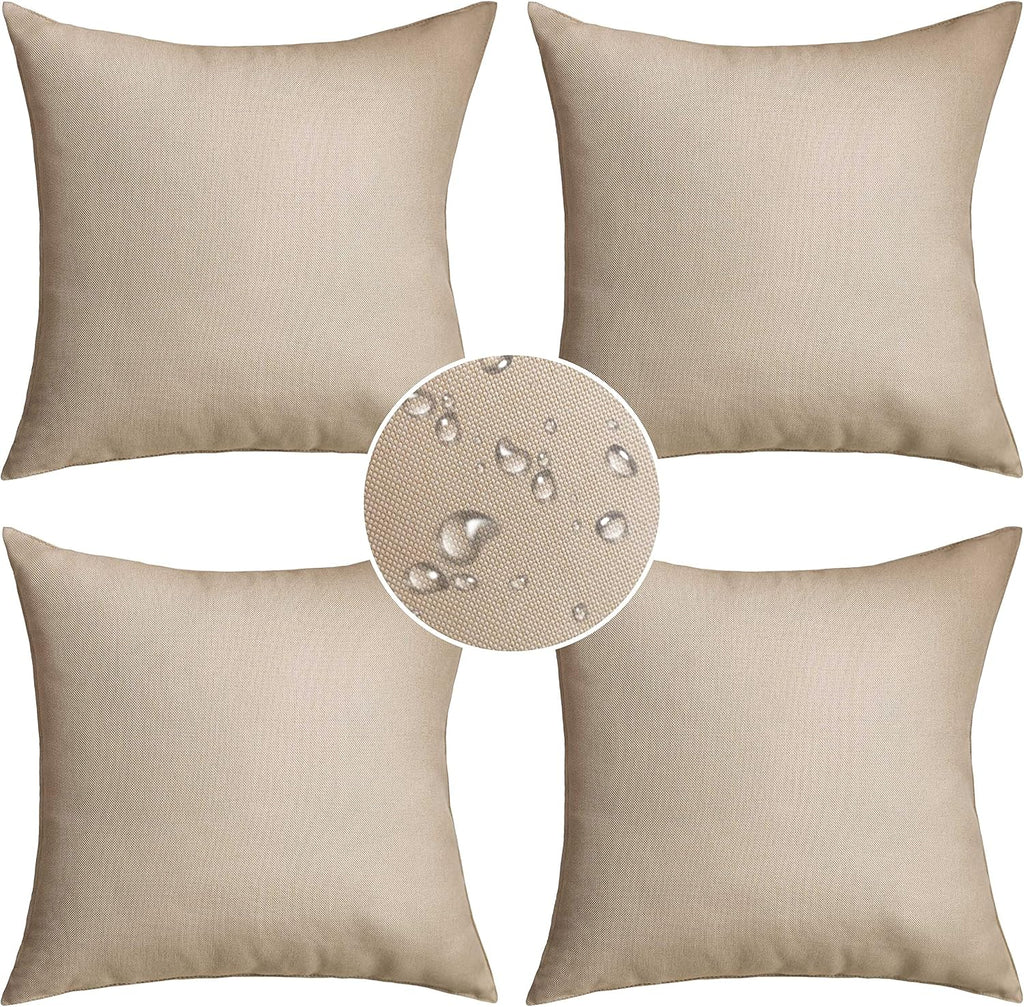 Outdoor Throw Pillows 18x18 Waterproof Square Pillow Covers Decorative Pillowcase, Set of 4, 18 x 18 Inch, Beige