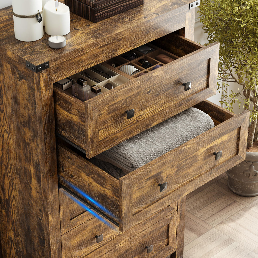 With 5 Drawers, Wood Dressers Chest of Drawers with Metal Handles, Modern Bedroom with Drawers for Closet Hallway