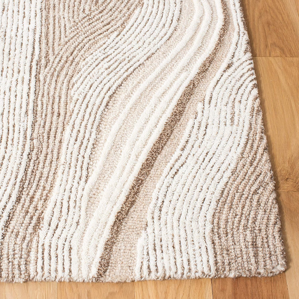 Fifth Avenue Area Rug - 9' x 12', Beige & Ivory, Handmade Mid-Century Modern Abstract New Zealand Wool