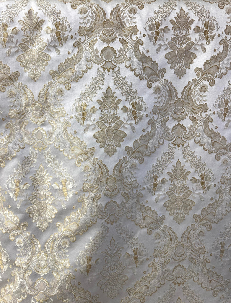 Vintage Damask Upholstery Fabric, Floral Pattern, Traditional Victorian Design, 54" Wide, Sold by Yard (Cream)