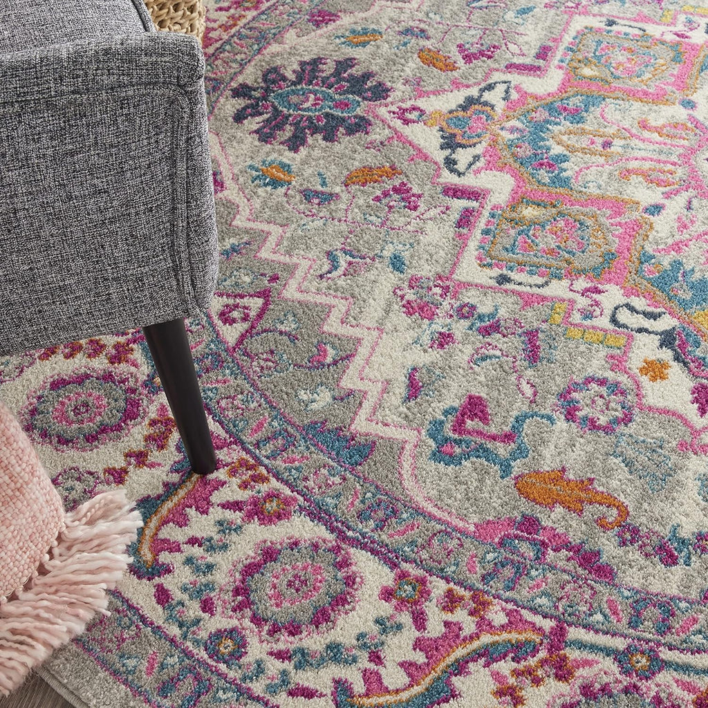 Home Passion Light Grey Pink 8' x Round Area Rug - Easy Clean, Non Shedding, Bed Room, Living Room, 