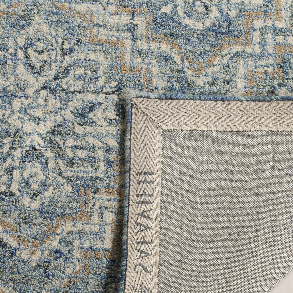 Abstract Area Rug - 10' x 14', Blue & Grey, Handmade Wool