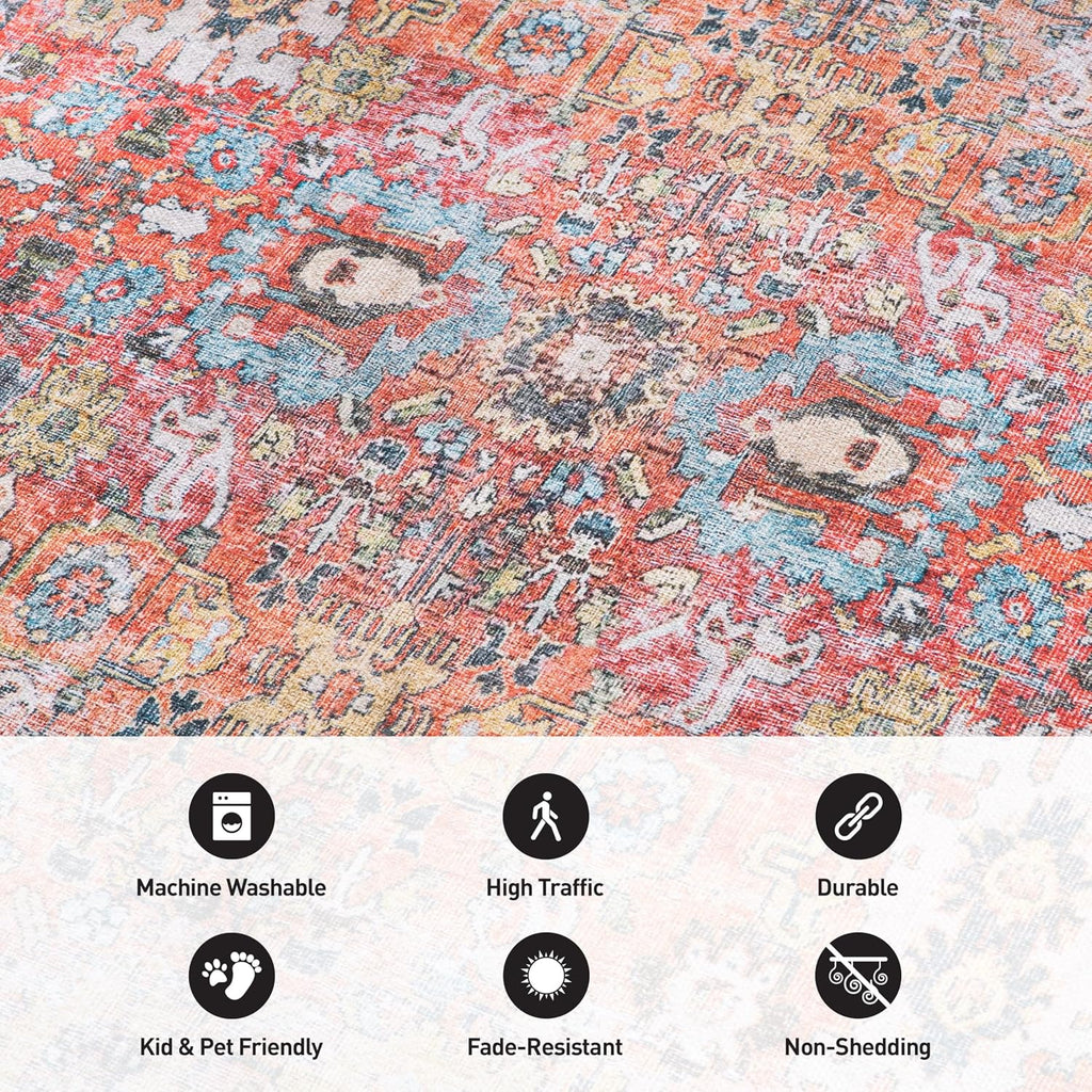 Machine Washable Distressed Transitional Oval Rug Multi 5' x 7'