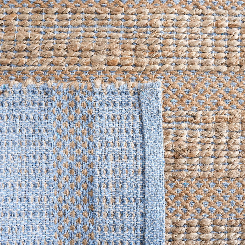 Area Rug 8x10 - Natural Fiber Collection - Large - Light Blue & Natural, Handmade Jute & Cotton, Boho Farmhouse