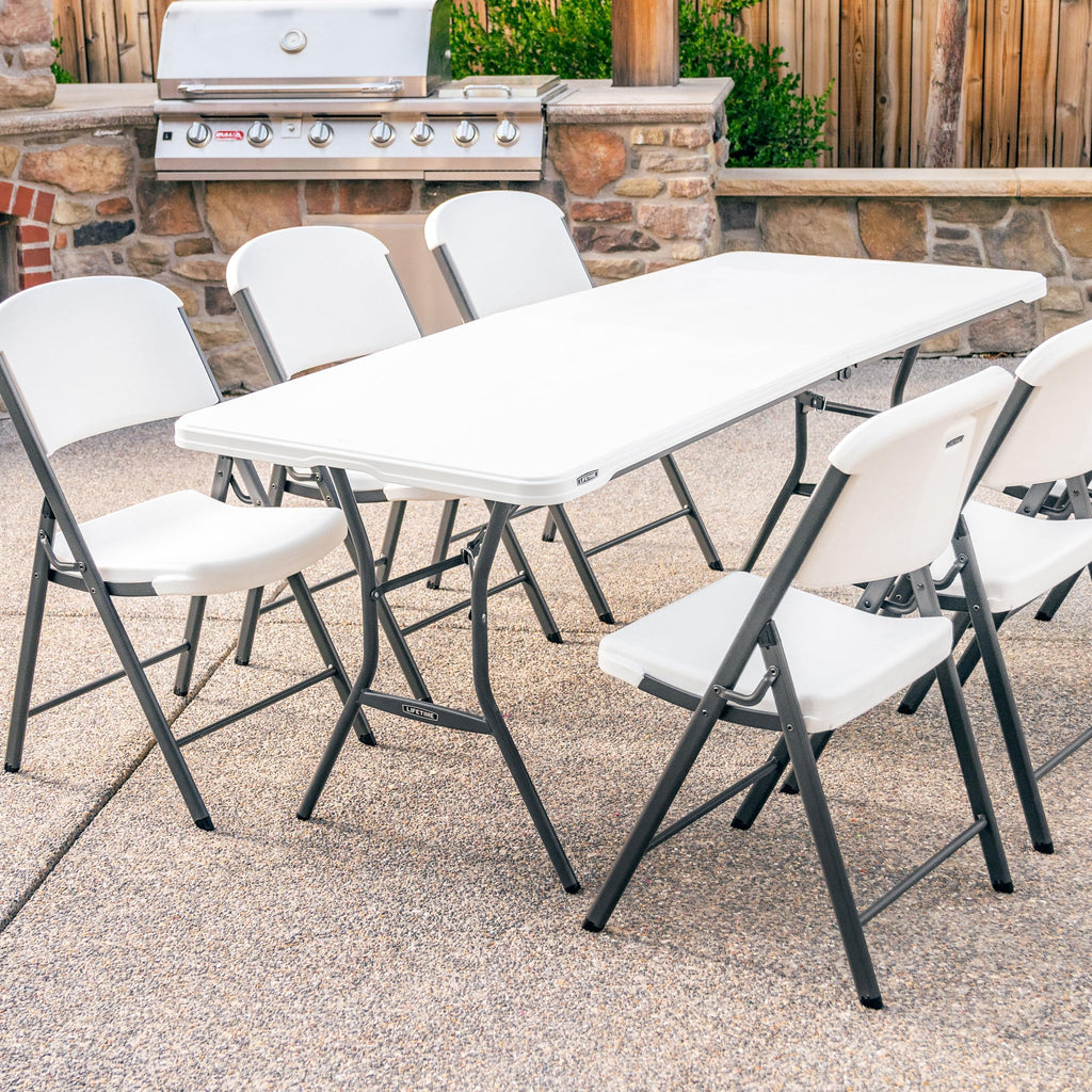 6-Foot Fold in Half Table, Light Commercial, White Granite