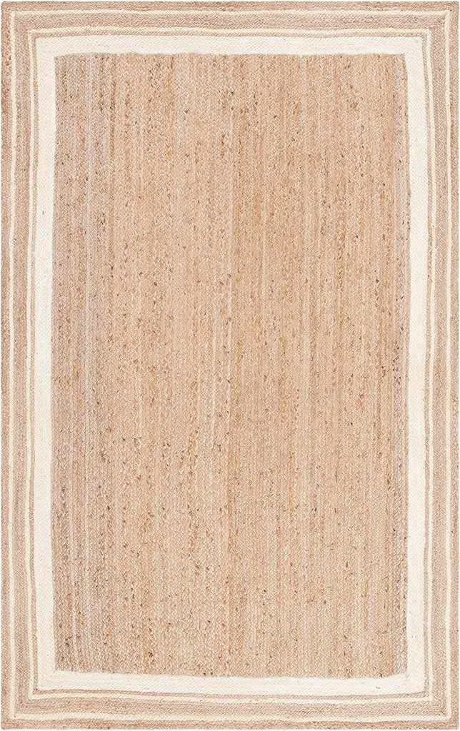 Natural Fiber Collection Area Rug - 6' x 9', Ivory & Natural, Handmade Border Farmhouse Jute, Ideal for High Traffic