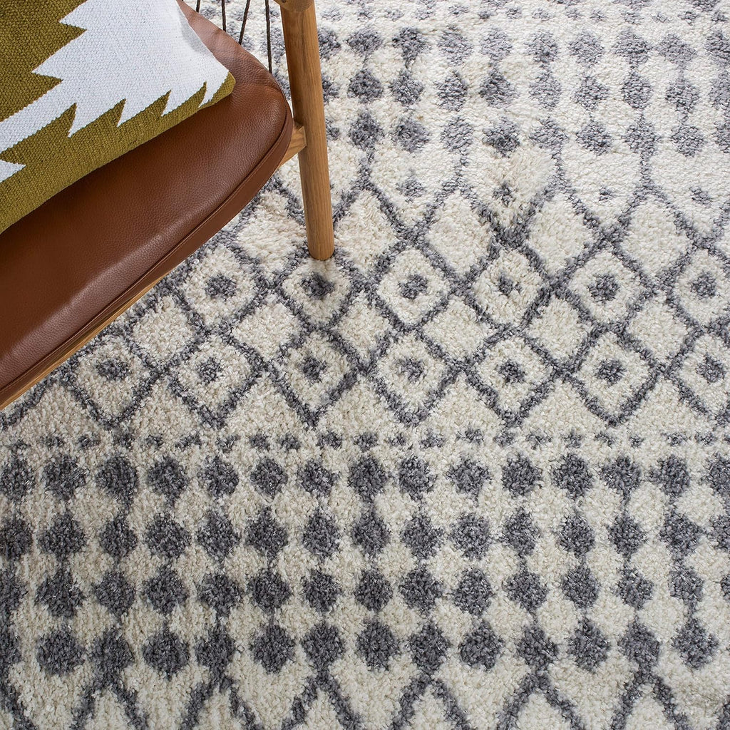 Berber Fringe Shag Collection Area Rug, Cream & Dark Grey, Moroccan Design, Non-Shedding & Easy Care